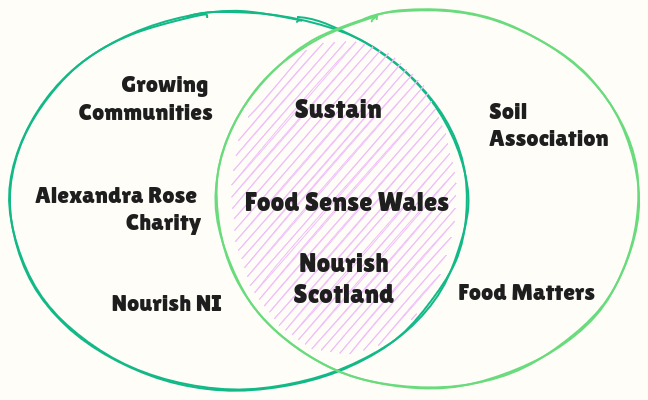 Sustain, Food Sense Wales and Nourish Scotland are lead orgs for both Bridging the Gap and Sustainable Food Places
